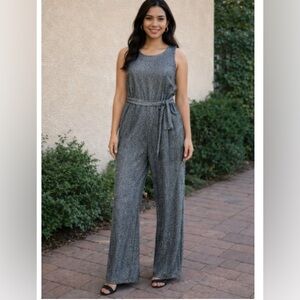 New Nicole Miller Shimmer/Metallic Jumpsuit in Silver
